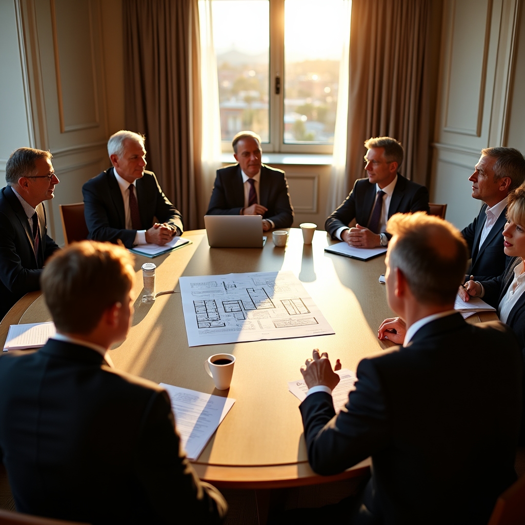 Landlord education session with property owners discussing obligations around a table